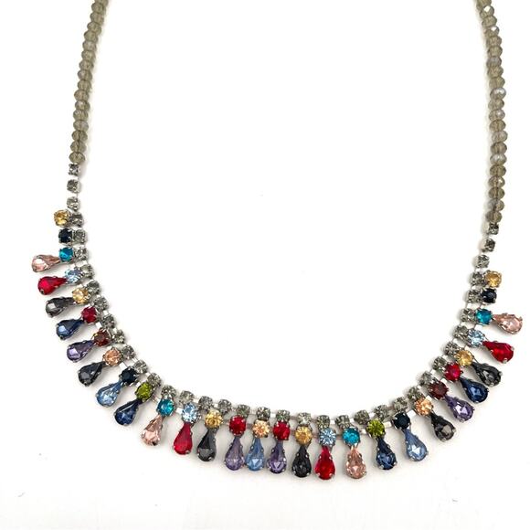 ANN TAYLOR LOFT Necklace Multicolor Jewels Teardrop Cocktail Occassion 20.5” NWT - Picture 3 of 6